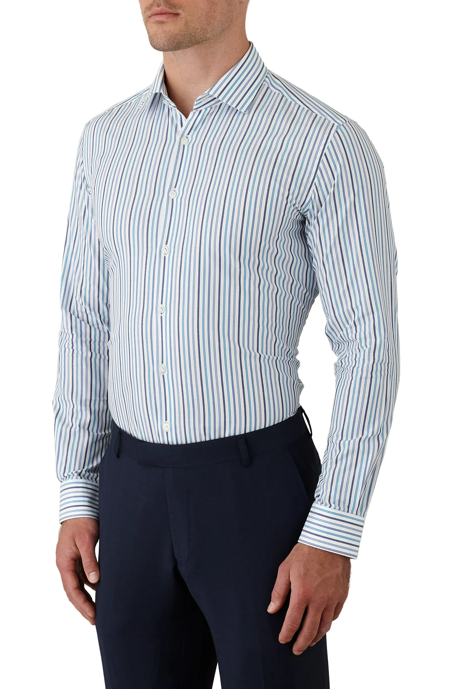 Gibson Motion shirt - Blue/Navy/Aqua Stripe