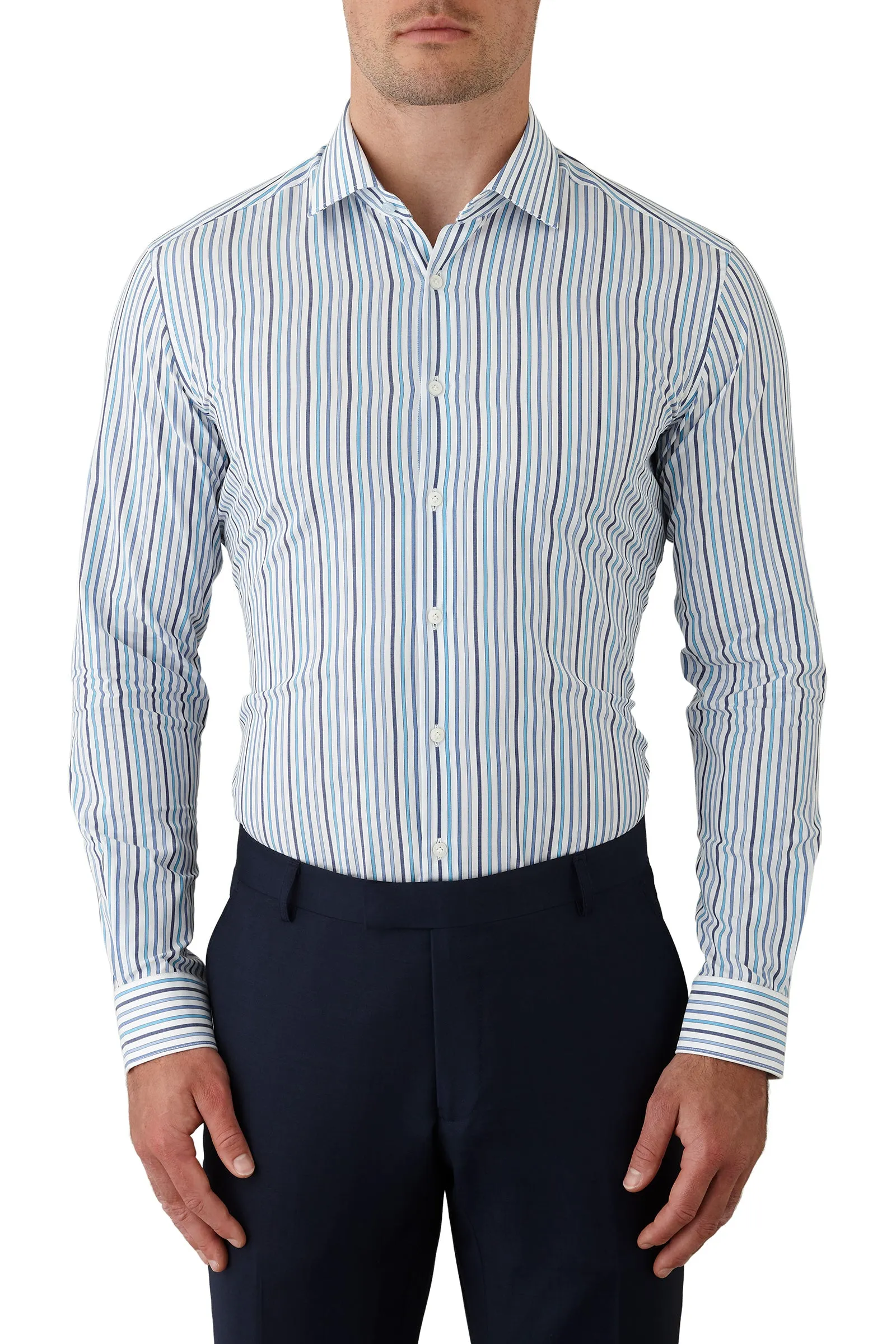 Gibson Motion shirt - Blue/Navy/Aqua Stripe