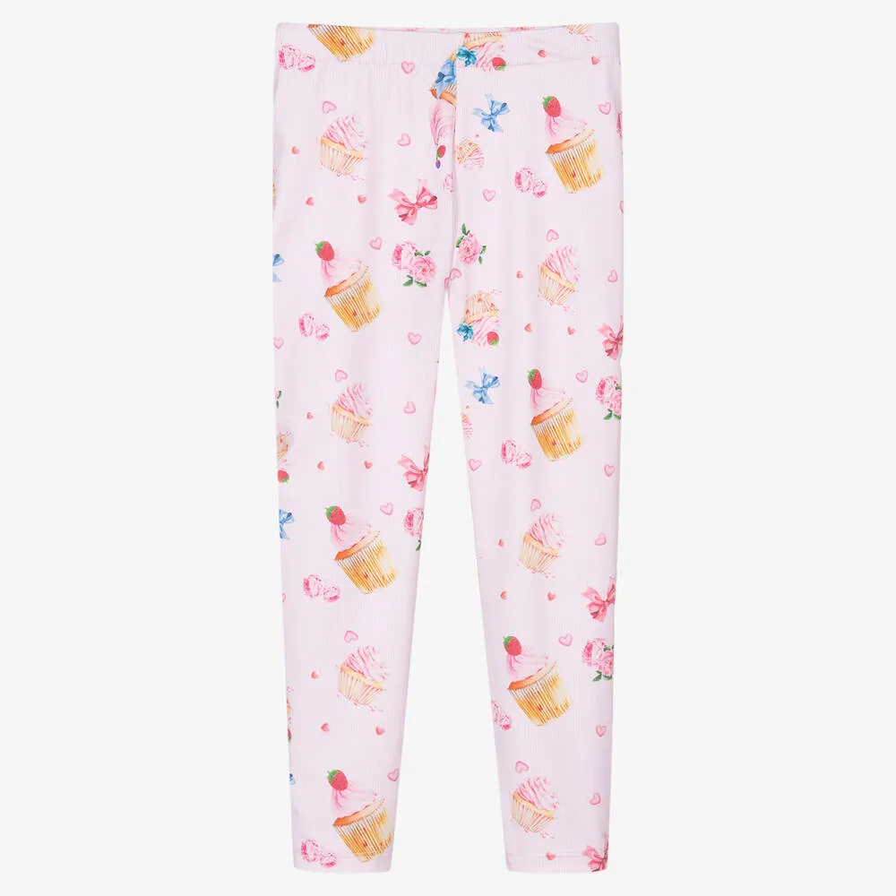 Girls Pink Stripe Floral Cupcake Leggings 