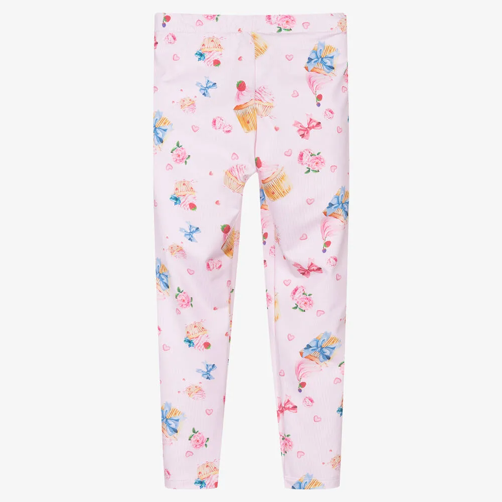 Girls Pink Stripe Floral Cupcake Leggings 