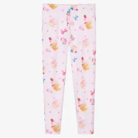 Girls Pink Stripe Floral Cupcake Leggings 