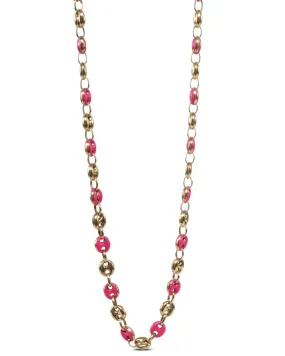 Gold and Pink Enamel Small Mariner Link Necklace