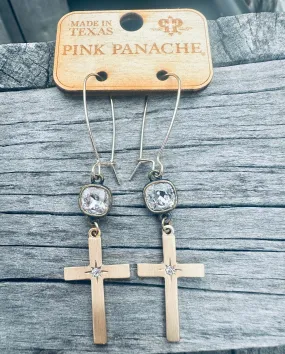 Gold Cross Earrings Pink Panache