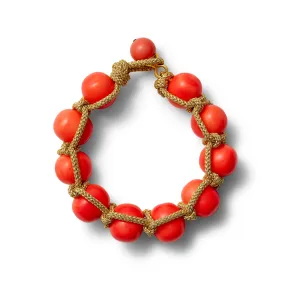 Gold Salmon Coral Macrame Bracelet