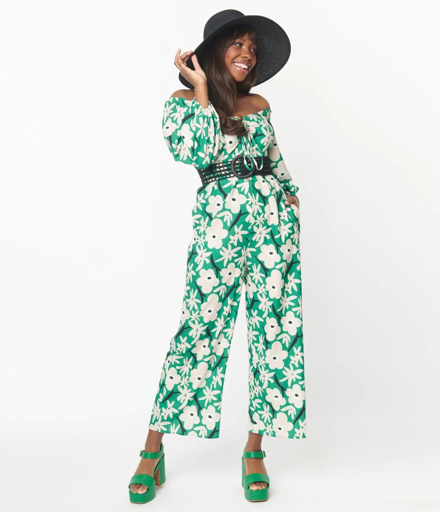 Green & Ivory Floral Jumpsuit