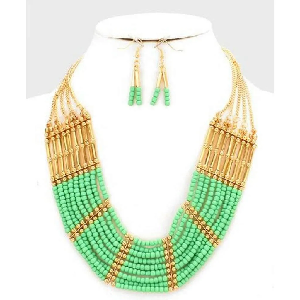 Green and Gold Seed Bead Necklace