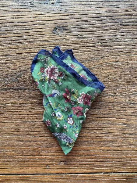 GREEN FLORAL PHEASANTS POCKET SQUARE