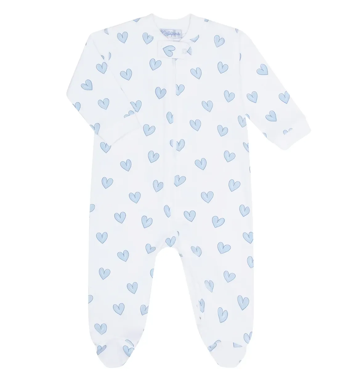 Heart Print Zipper Footie - Blue