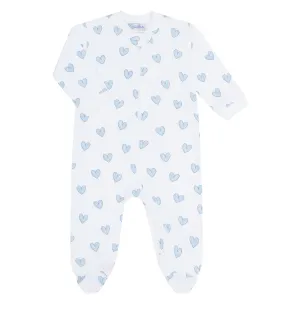 Heart Print Zipper Footie - Blue