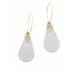 Jane Marie | Gold Wire Hoop w/ Light Grey Teardrop Earring