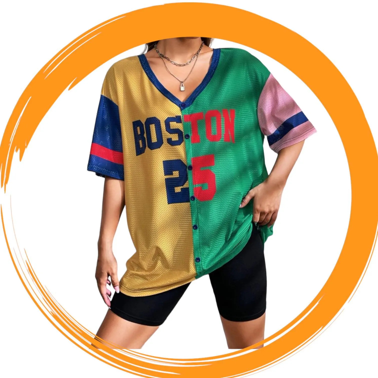 JERSY Sporty Oversize Colorblock Baseball Shirt