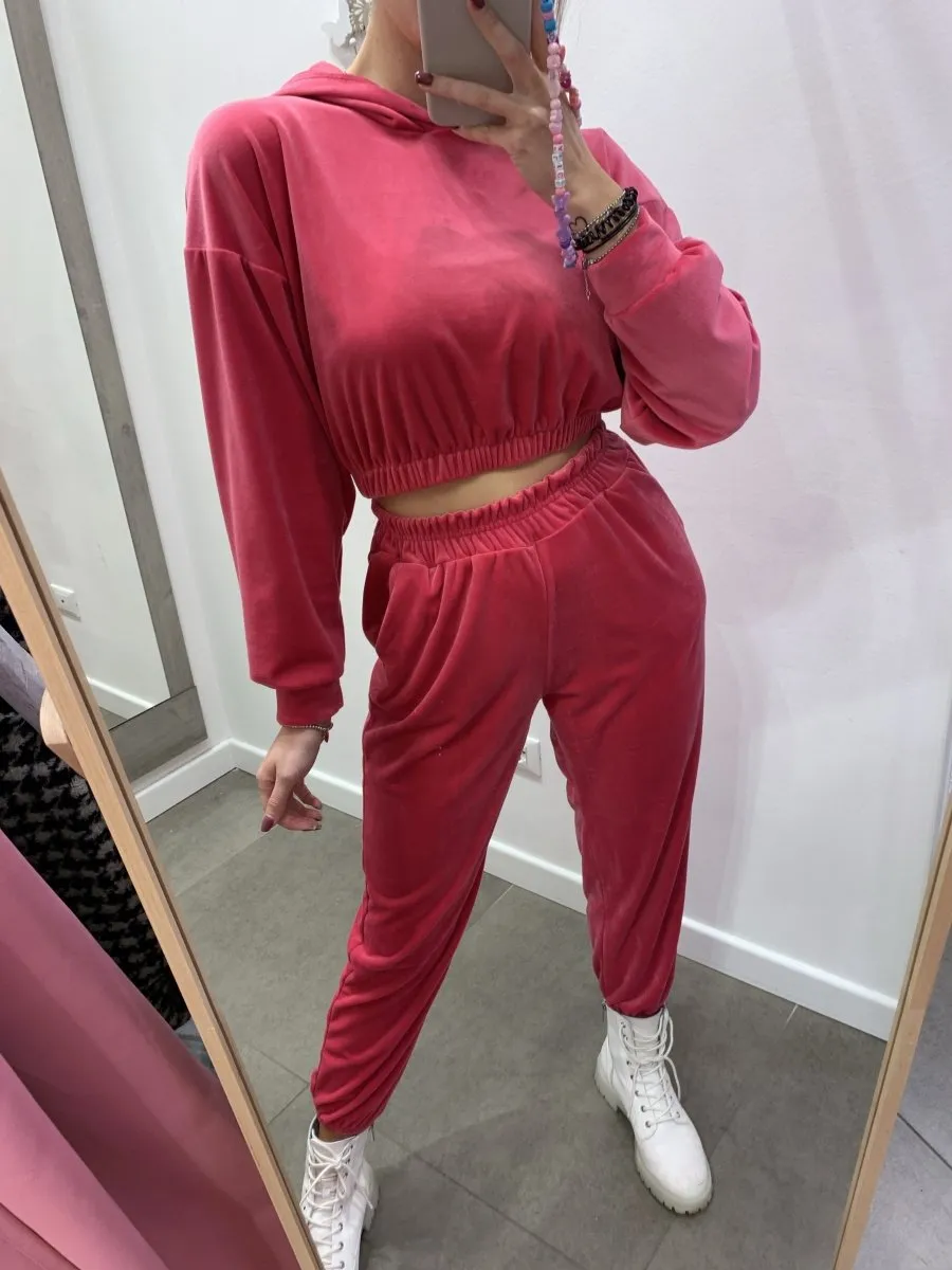 Joggers fucsia in ciniglia con fondo elastico