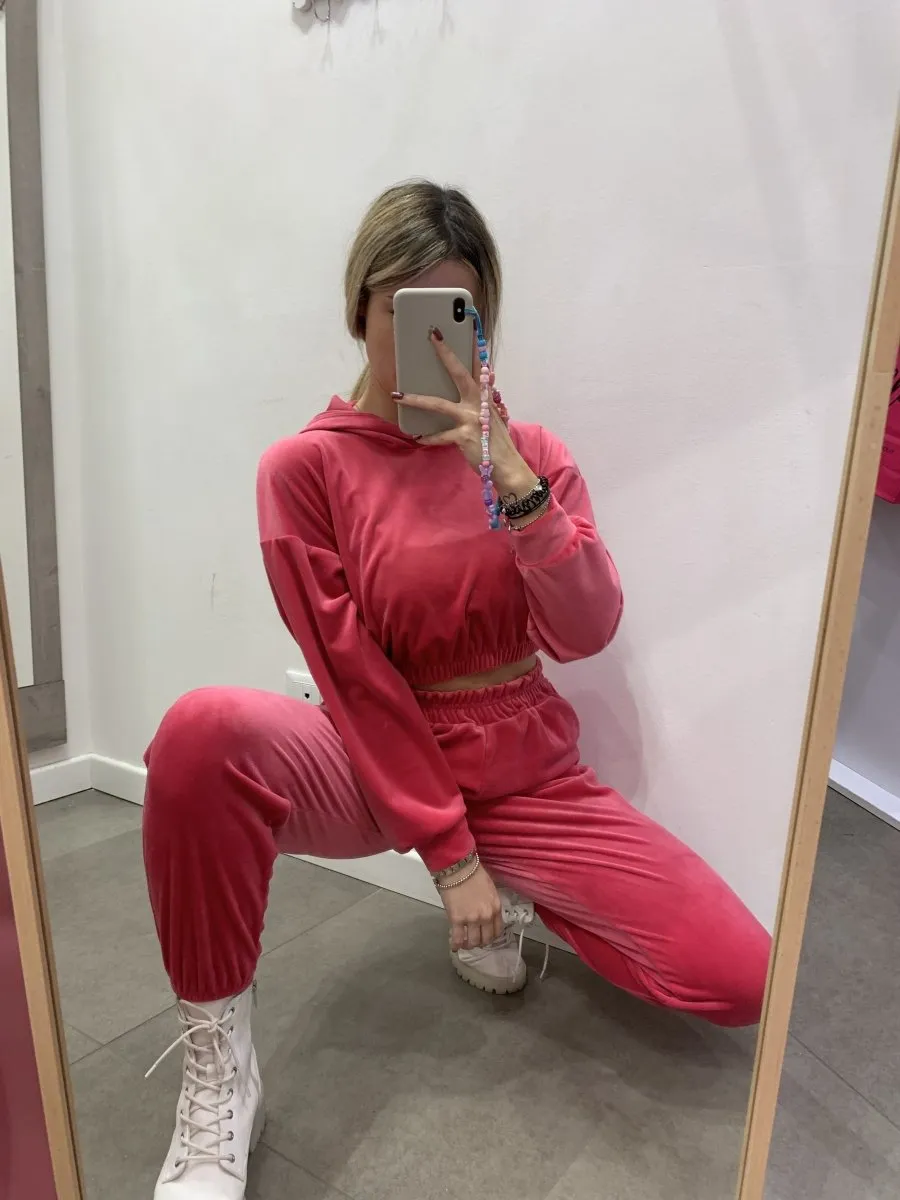 Joggers fucsia in ciniglia con fondo elastico