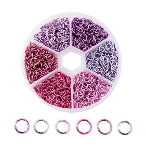 Jump Rings, Aluminium, Round, Open, Variety Pack, Assorted, Pink And Purple, 6x0.8mm