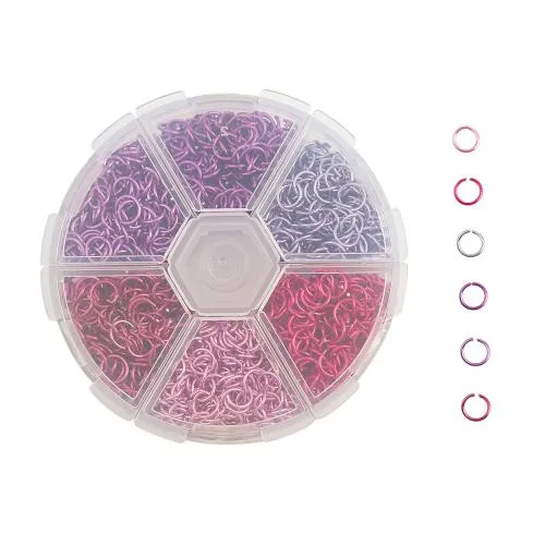 Jump Rings, Aluminium, Round, Open, Variety Pack, Assorted, Pink And Purple, 6x0.8mm