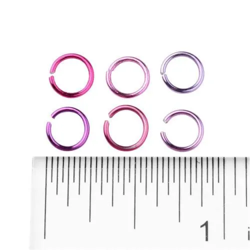 Jump Rings, Aluminium, Round, Open, Variety Pack, Assorted, Pink And Purple, 6x0.8mm