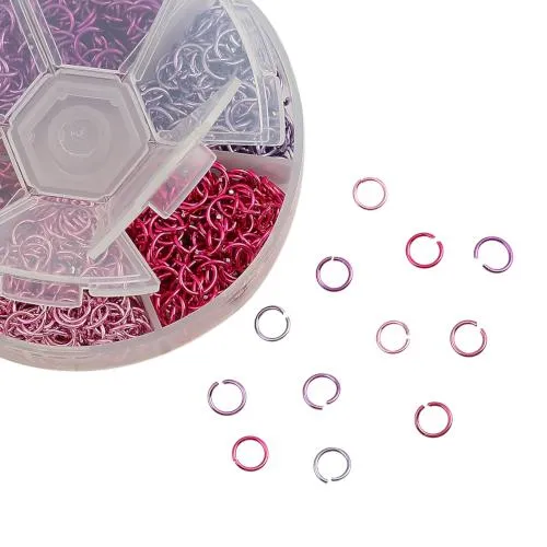 Jump Rings, Aluminium, Round, Open, Variety Pack, Assorted, Pink And Purple, 6x0.8mm