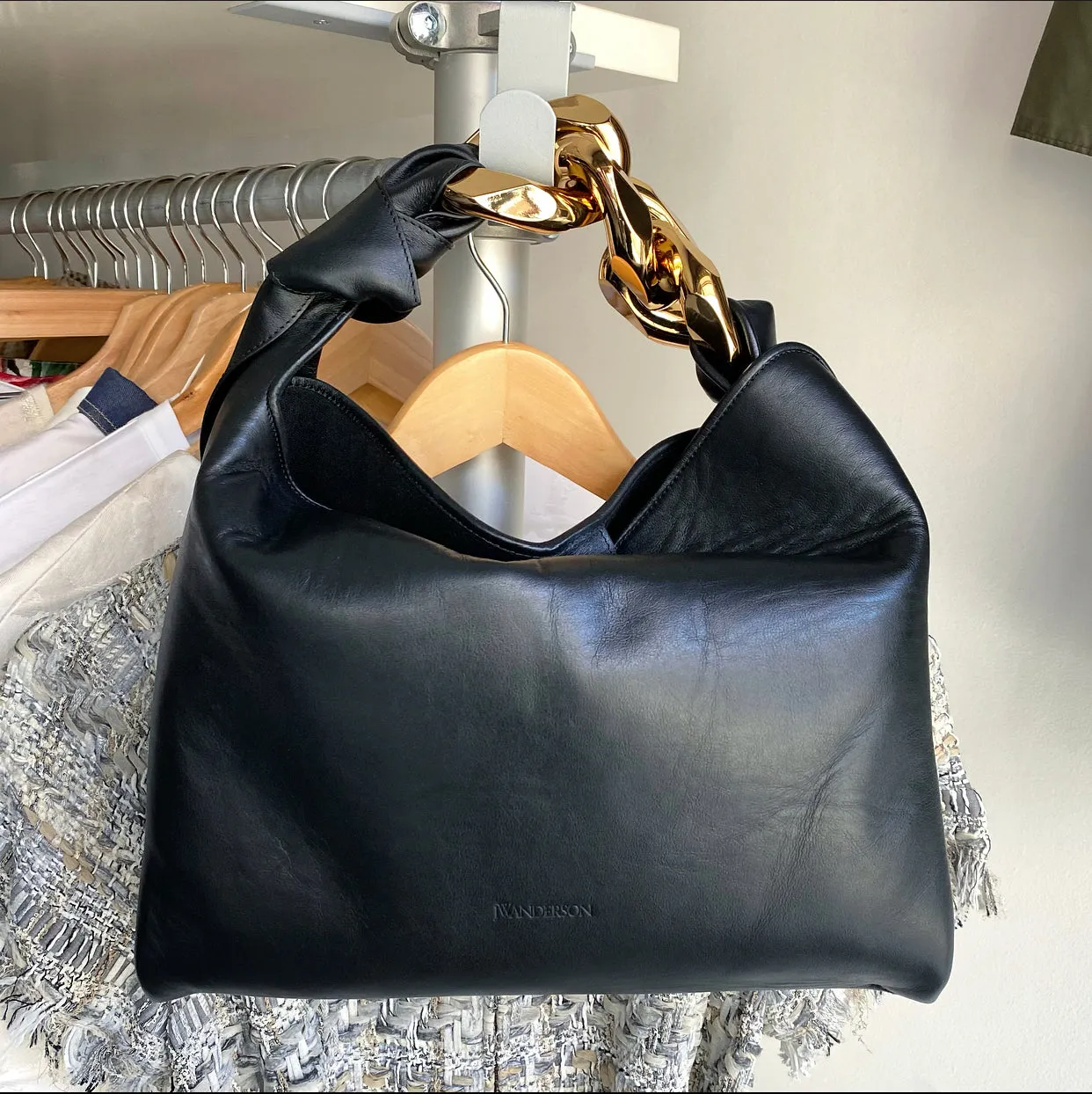 JW Anderson Small Black Leather Chain Hobo Bag