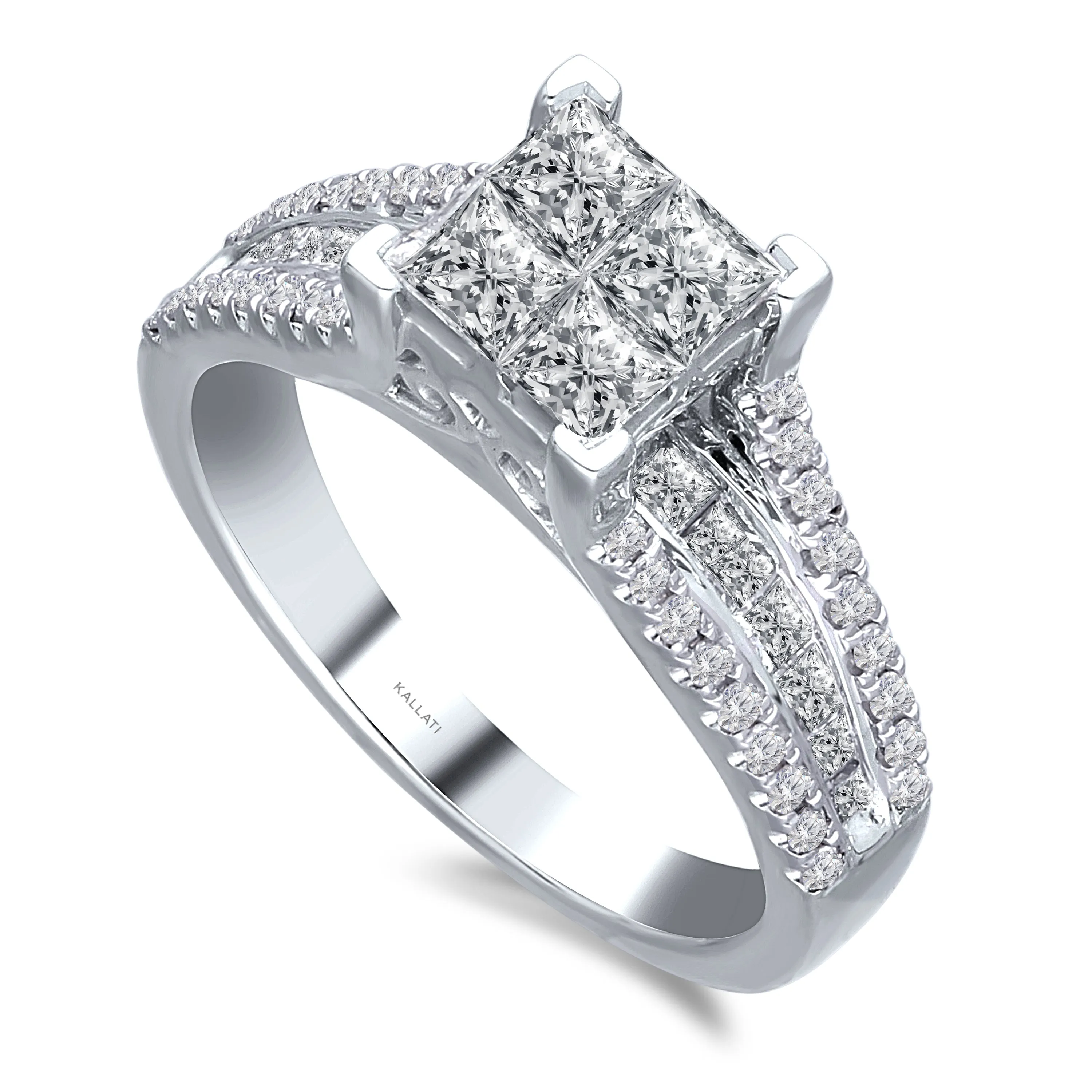 Kallati Eternal Princess Shape Diamond Engagement Ring in 14K White Gold