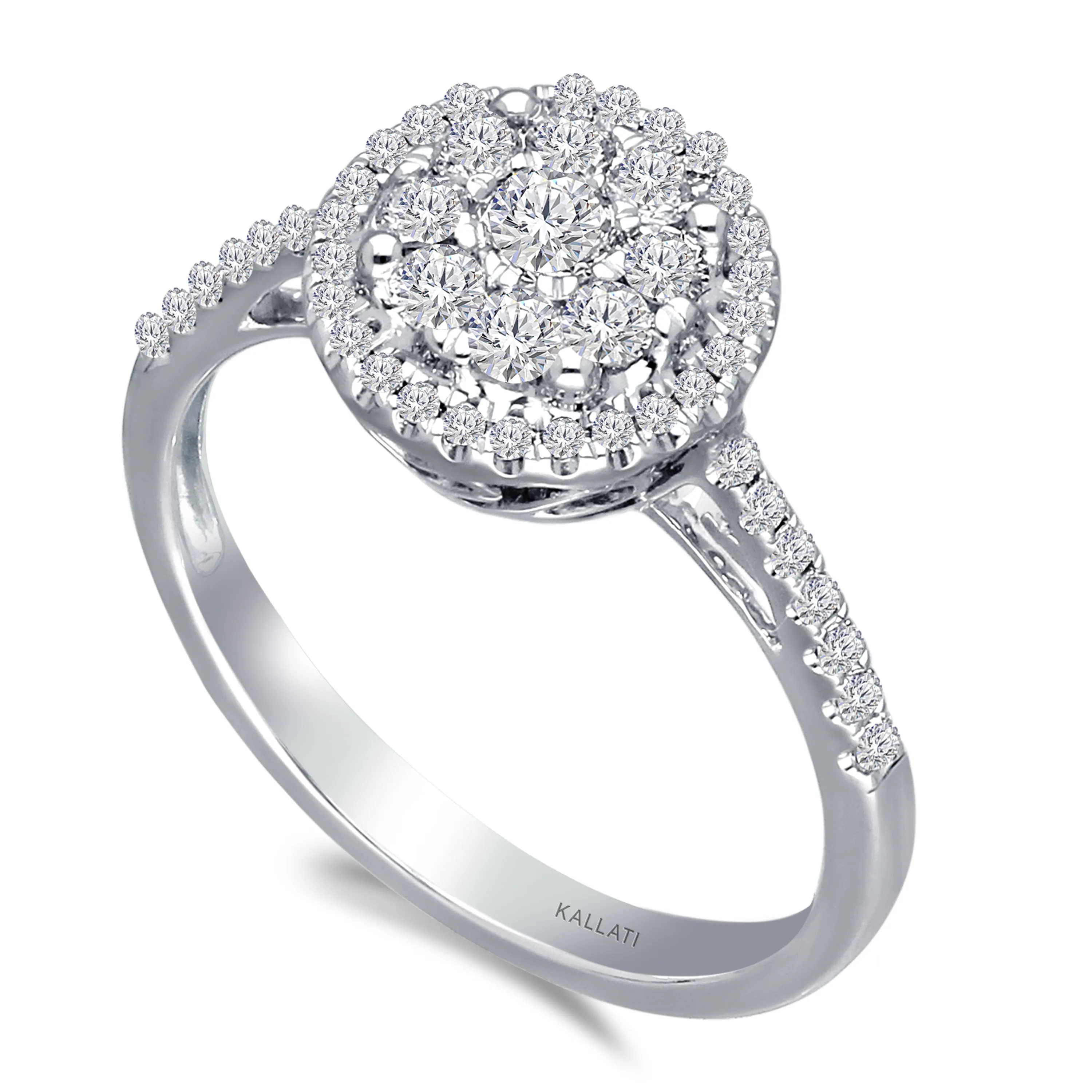 Kallati Eternal Round Halo Diamond Engagement Ring in 14K White Gold