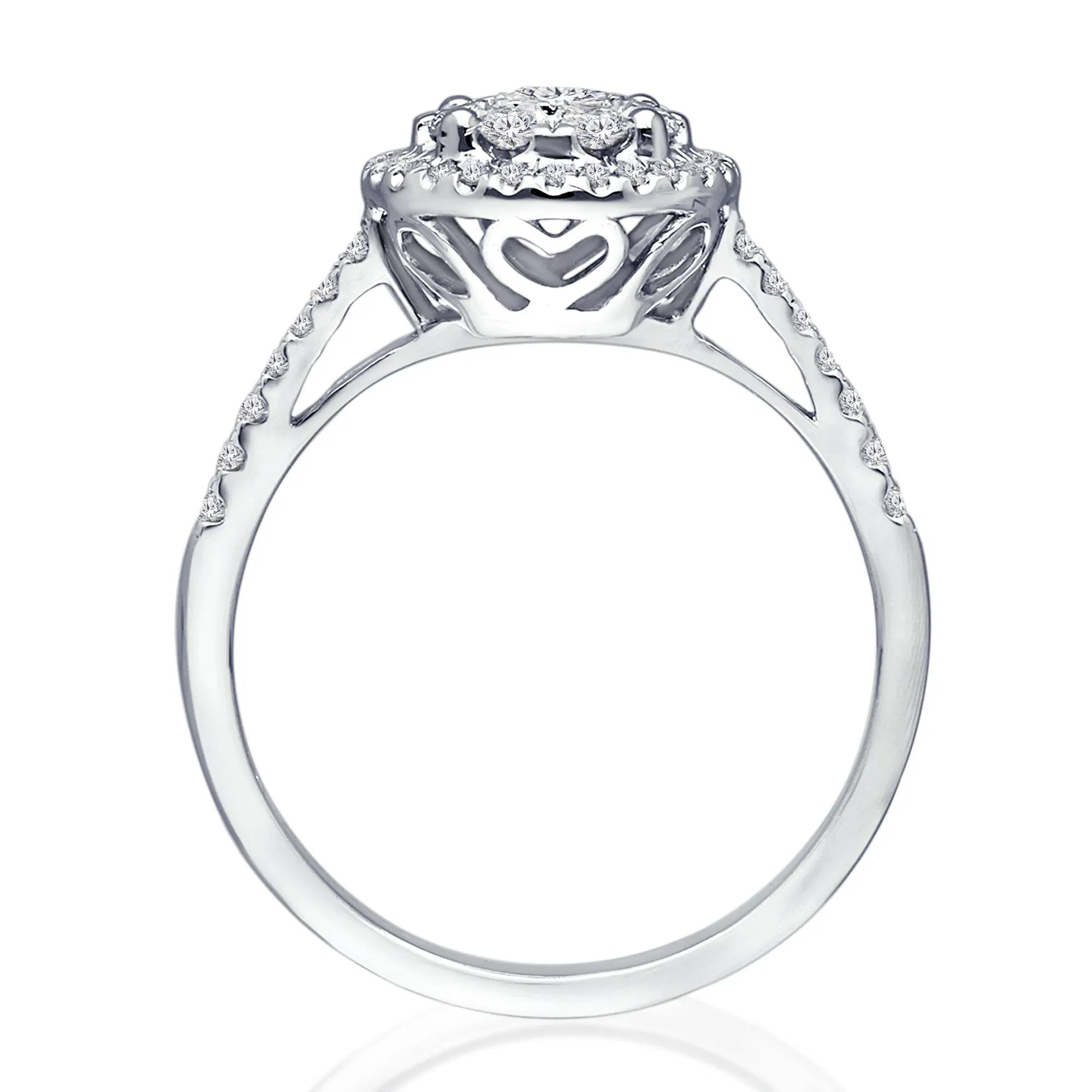 Kallati Eternal Round Halo Diamond Engagement Ring in 14K White Gold