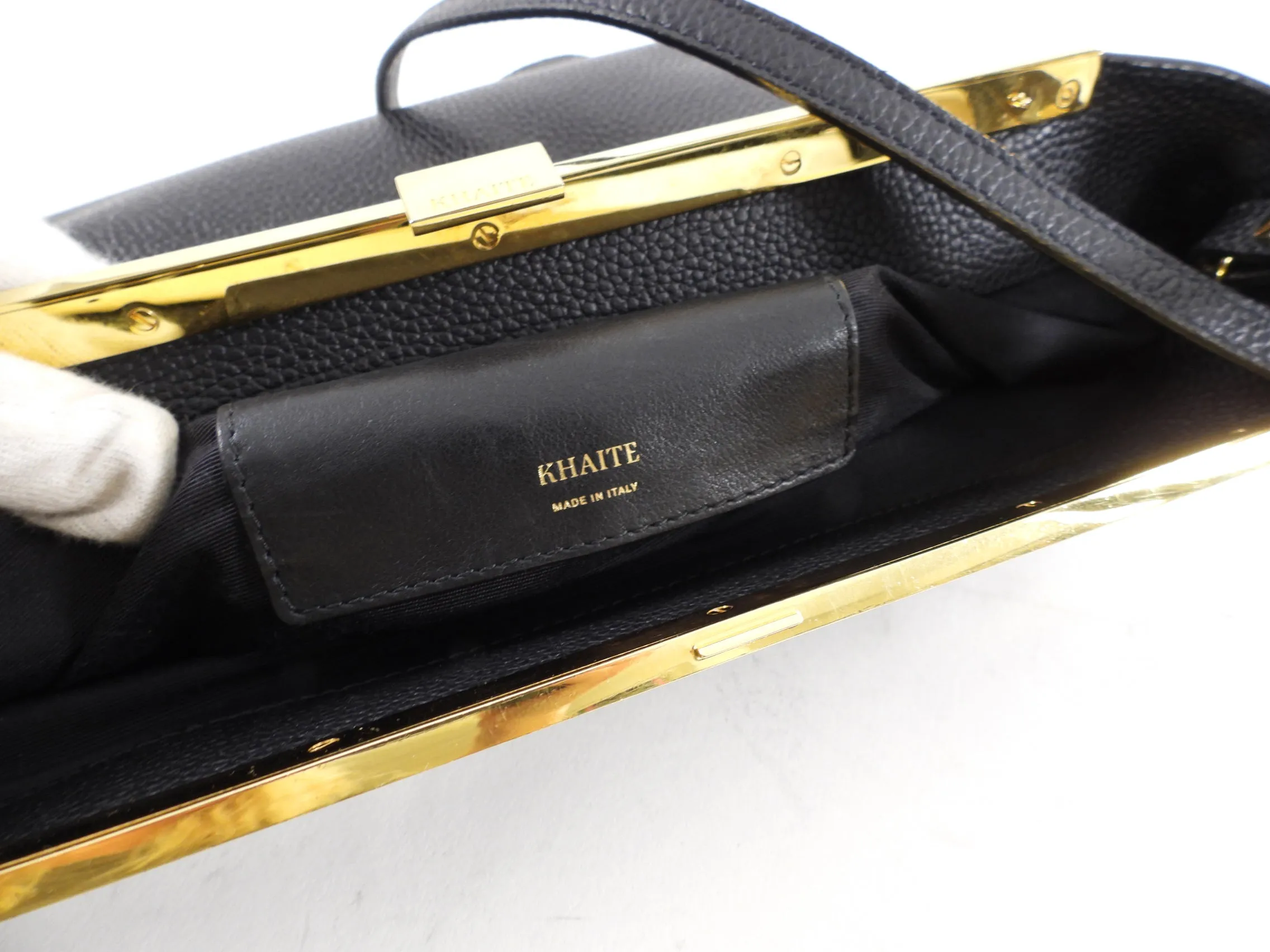 Khaite Black Grained Leather Augusta Crossbody Frame Bag