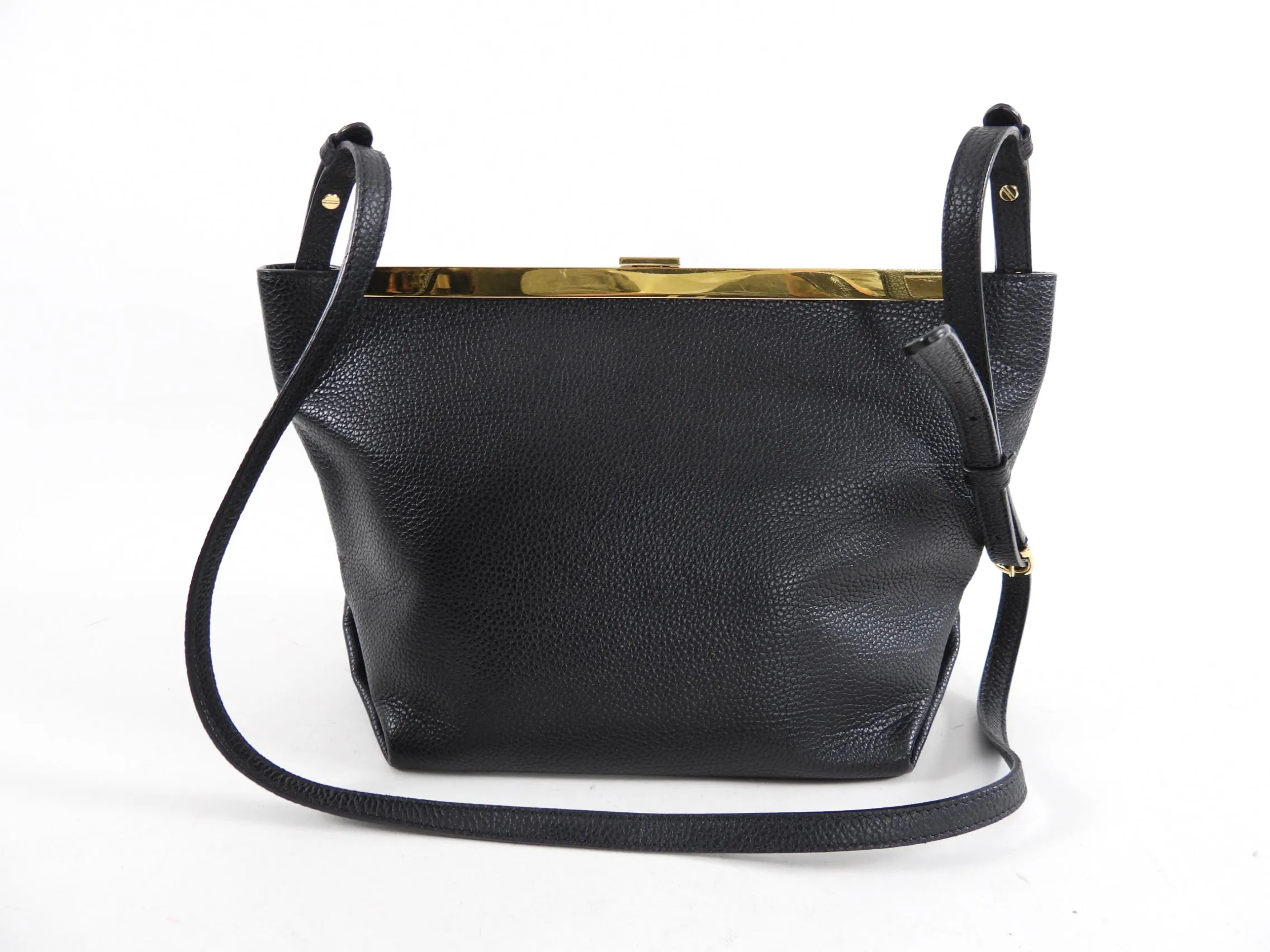 Khaite Black Grained Leather Augusta Crossbody Frame Bag