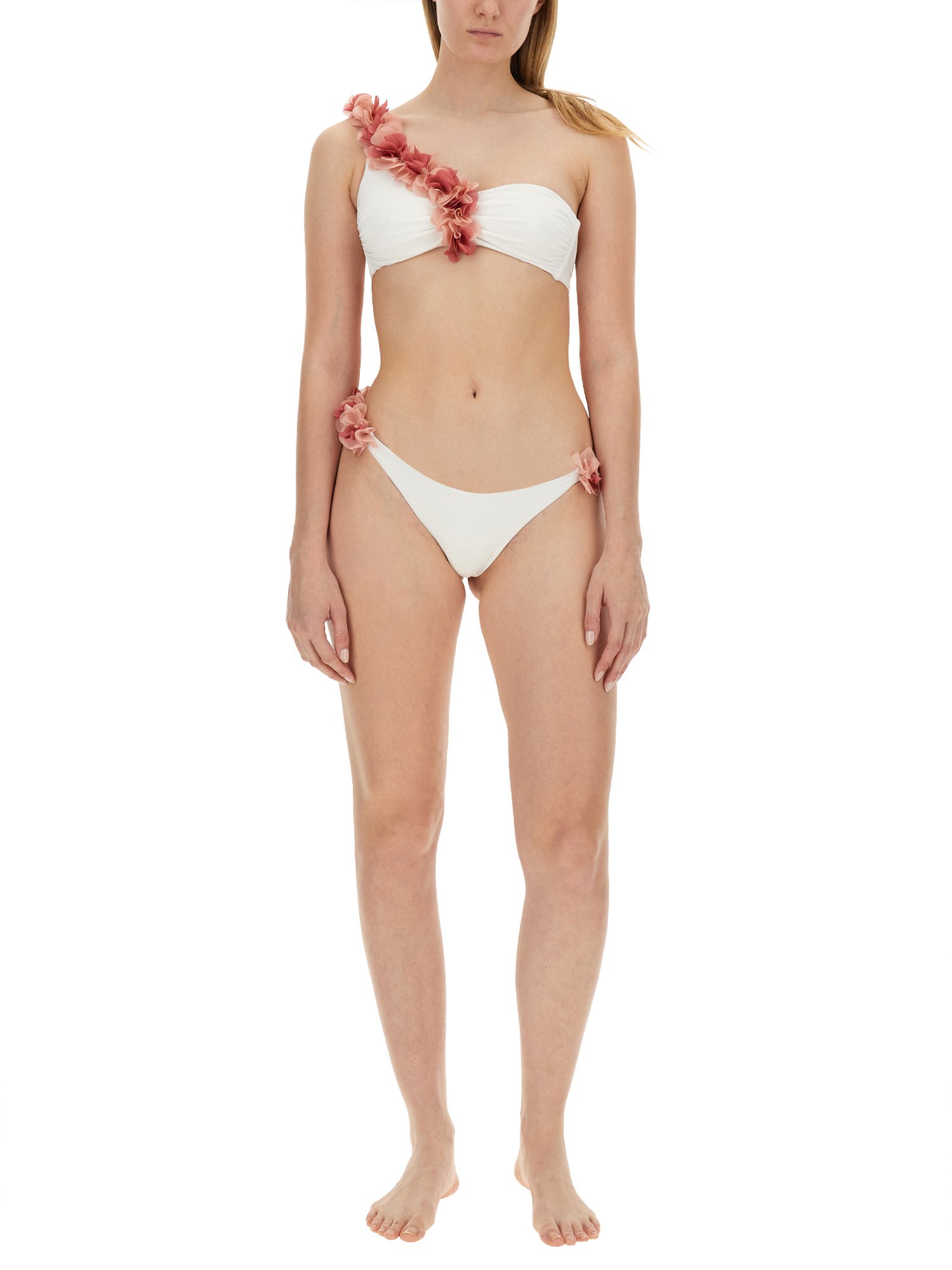 LA REVECHE    ADELE ONE-SHOULDER BIKINI SWIMSUIT WITH FLORAL APPLIQUÉS