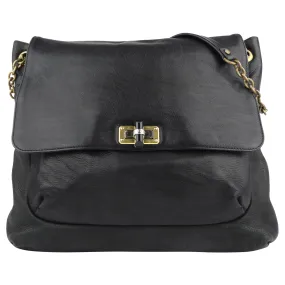 Lanvin Black Grained Leather Large Chain Flap Happy Bag