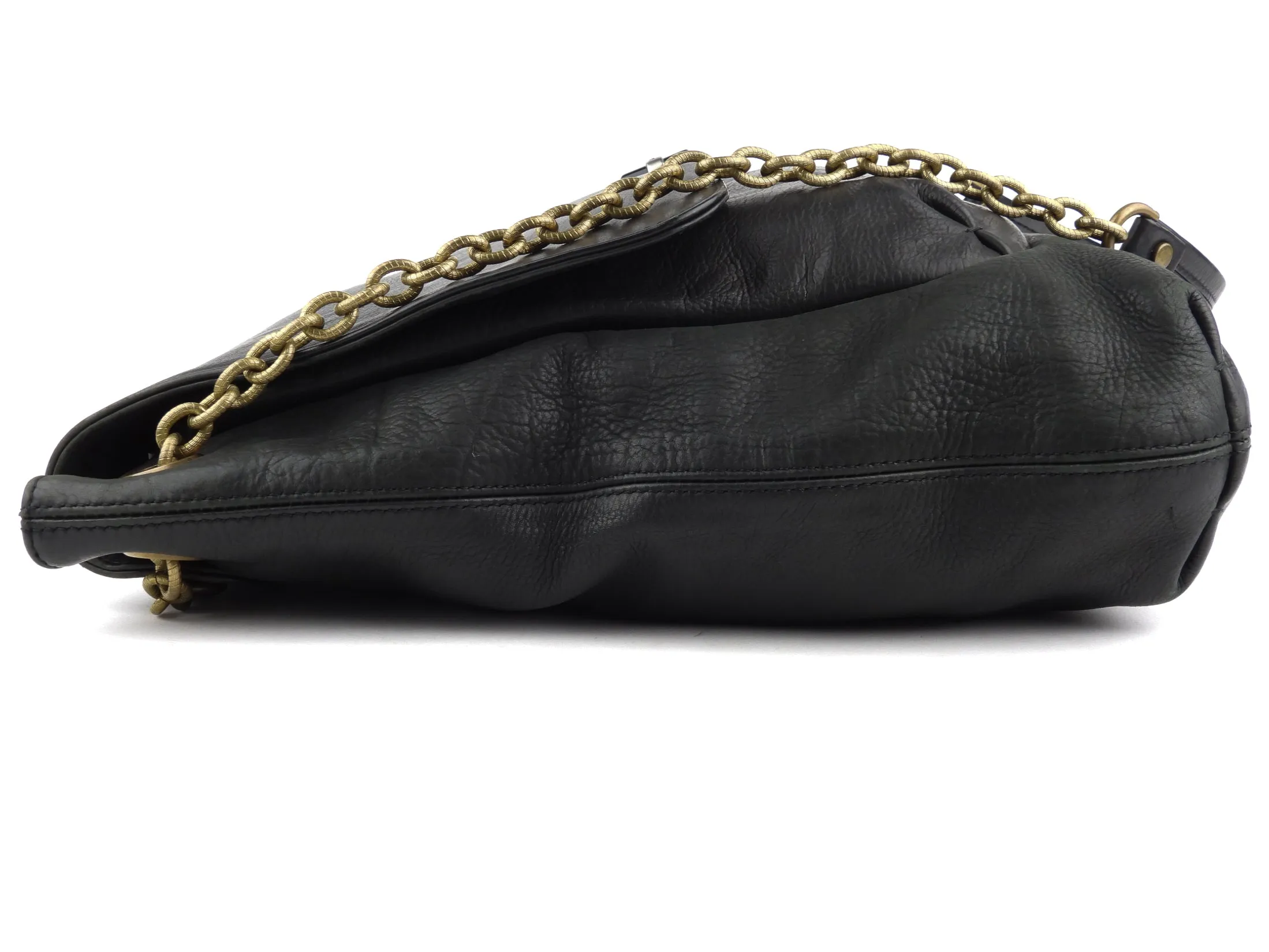 Lanvin Black Grained Leather Large Chain Flap Happy Bag