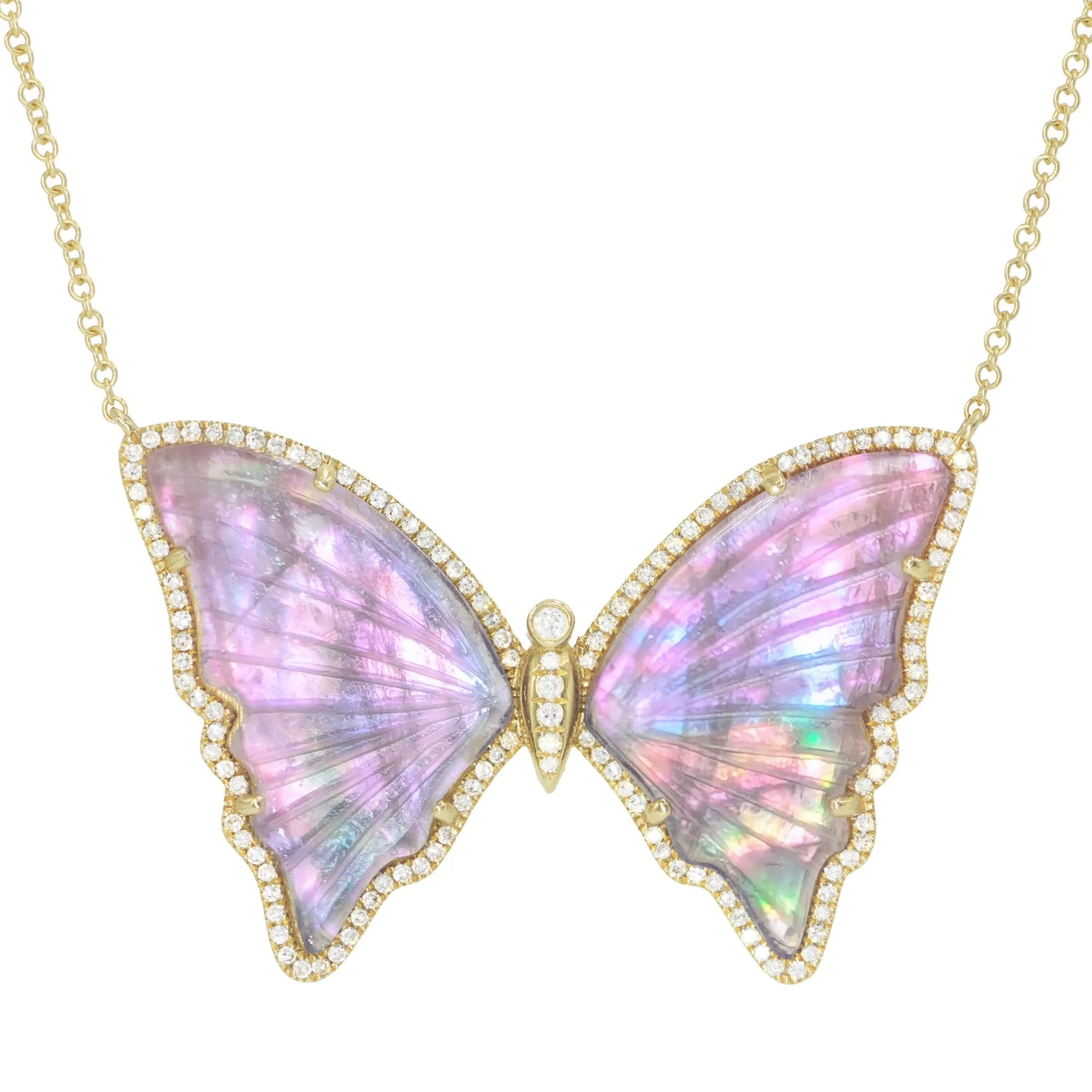 Large Lavender Tourmaline Butterfly Necklace with Diamonds