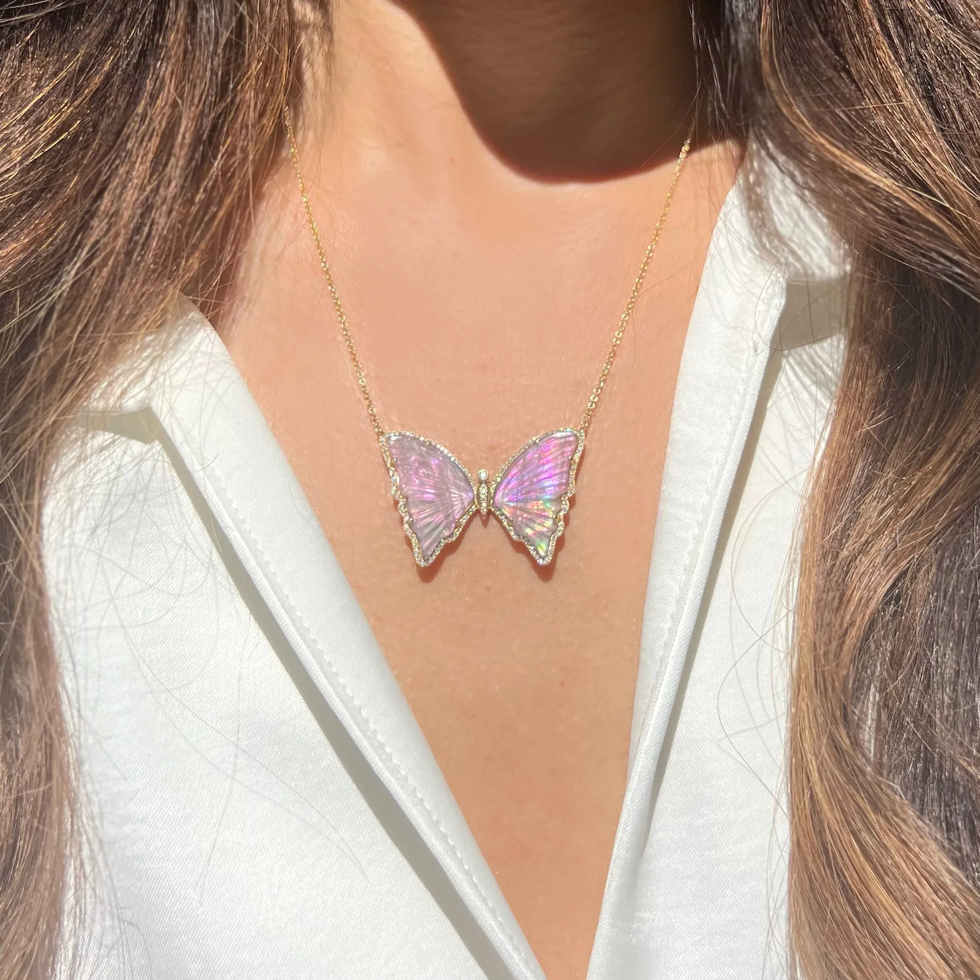 Large Lavender Tourmaline Butterfly Necklace with Diamonds