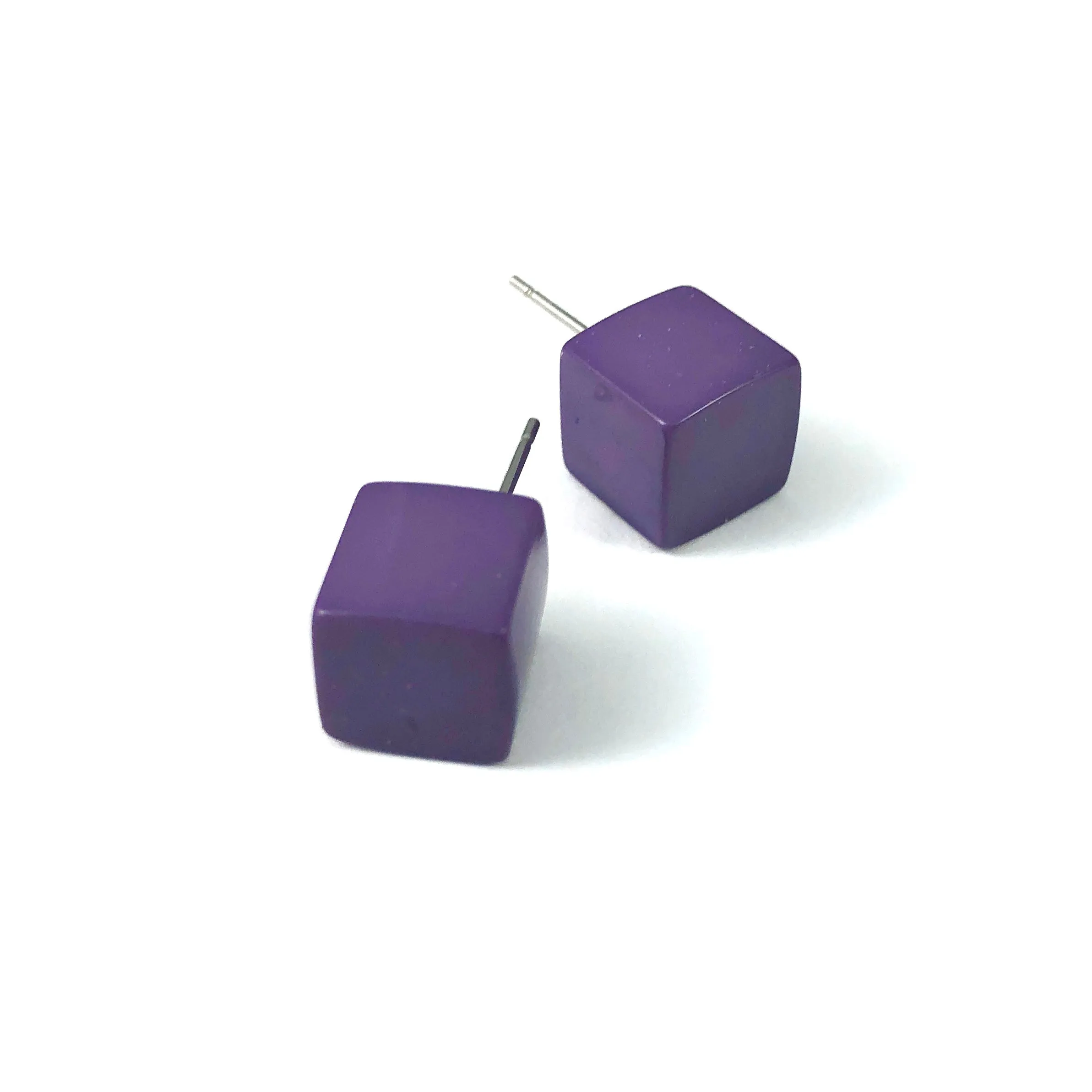 Lavender Purple Midi Cube Stud Earrings