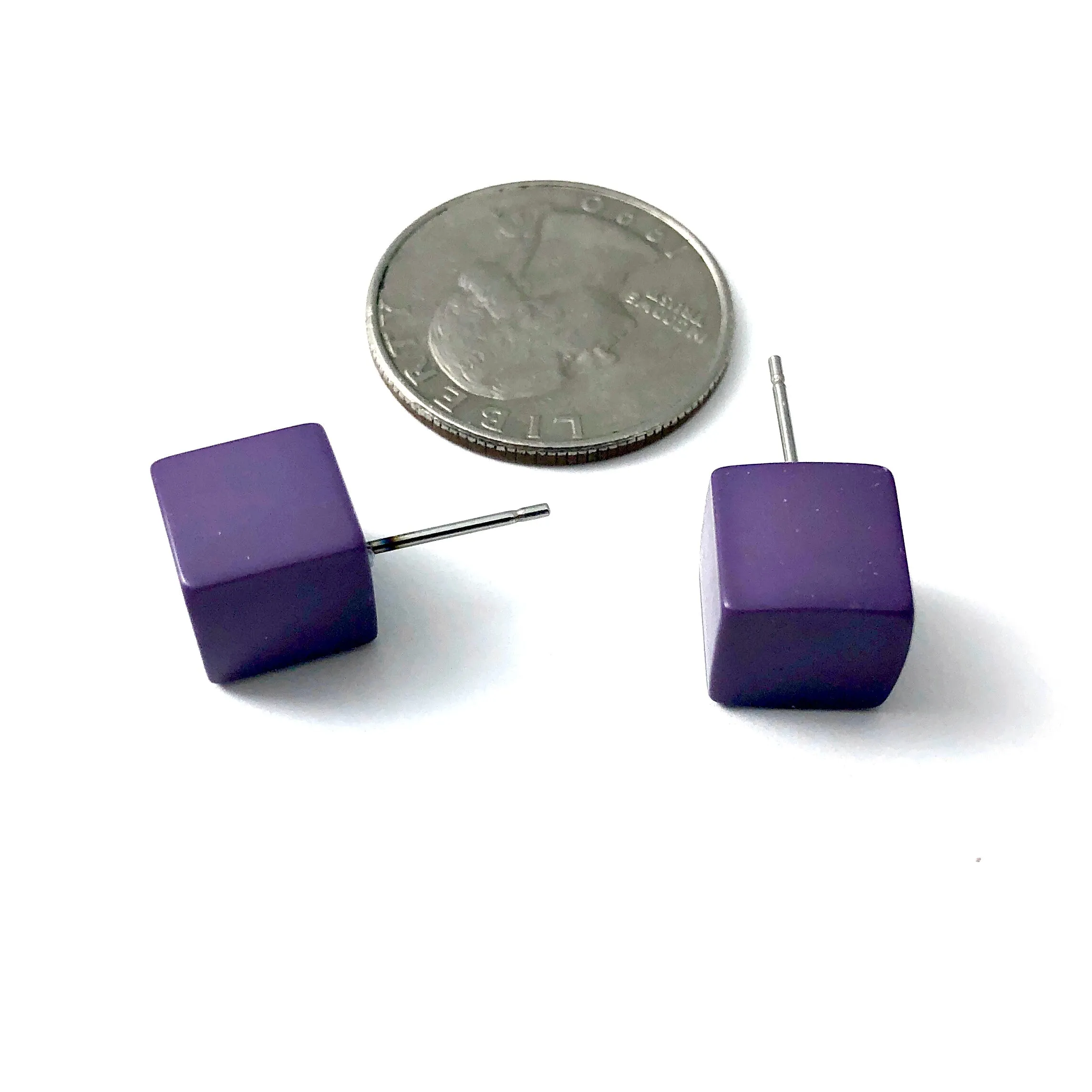 Lavender Purple Midi Cube Stud Earrings