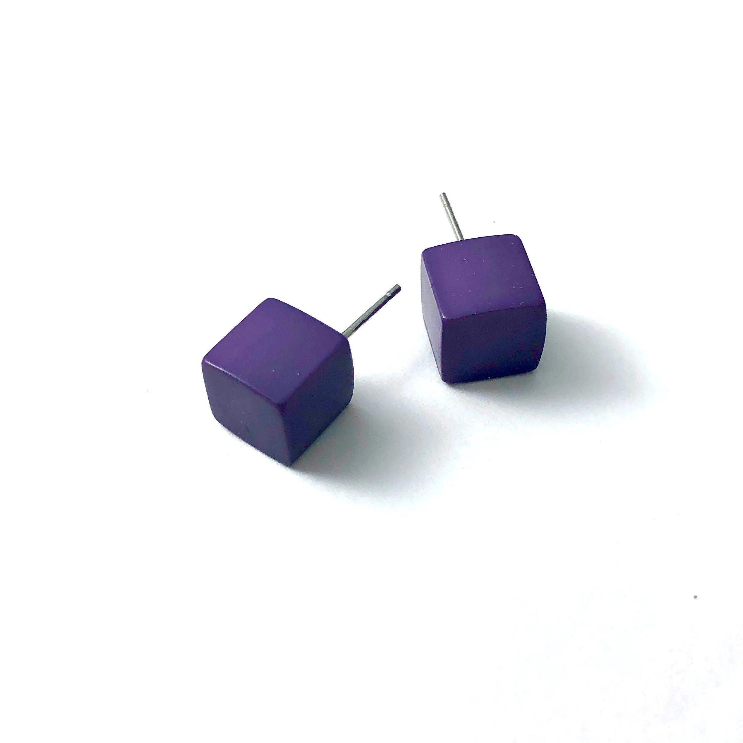 Lavender Purple Midi Cube Stud Earrings