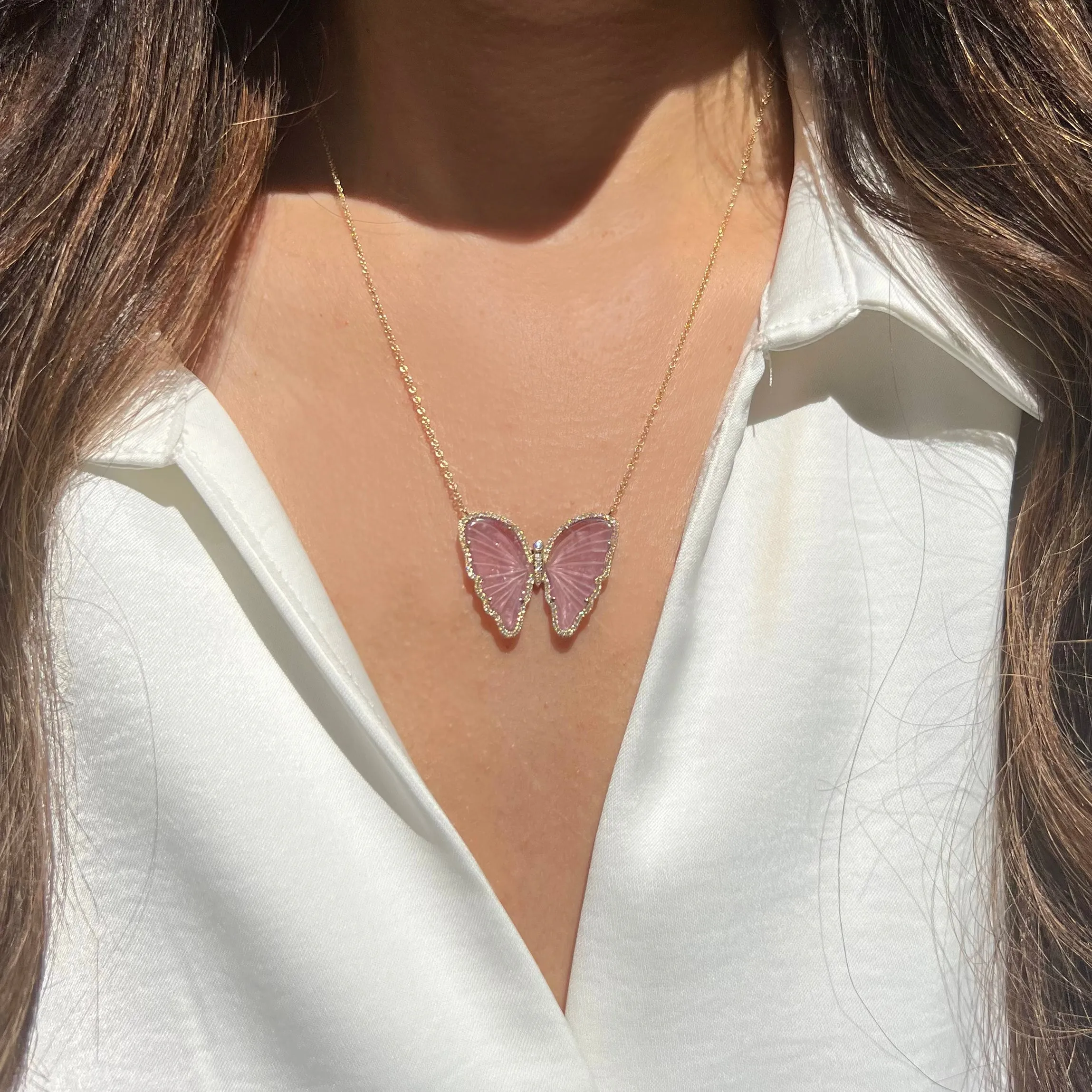 Lavender Purple Tourmaline Butterfly Necklace with Diamonds