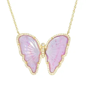 Lavender Purple Tourmaline Butterfly Necklace with Diamonds