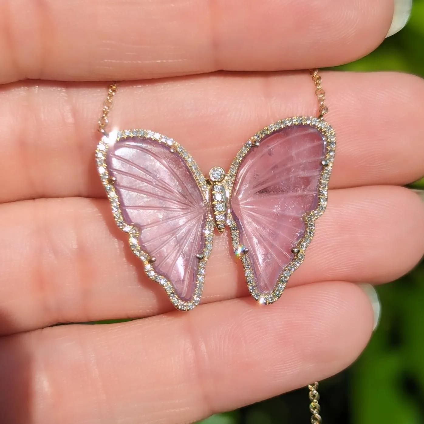 Lavender Purple Tourmaline Butterfly Necklace with Diamonds