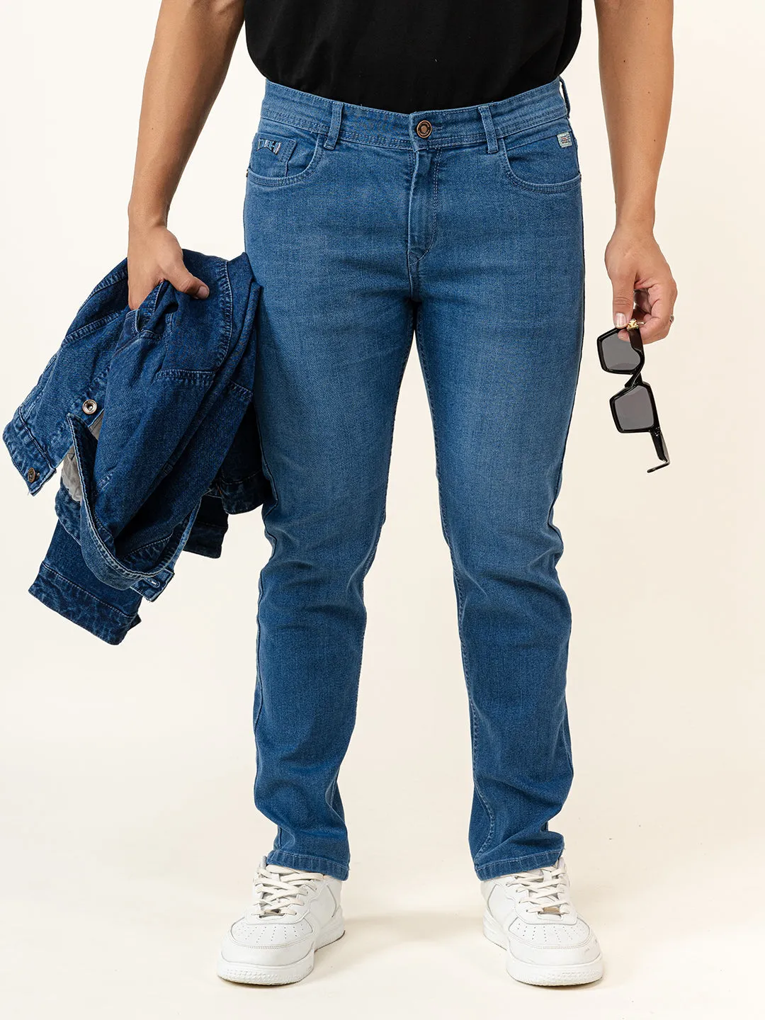 Light Blue Slim-Fit Ankle Length Mens Jeans