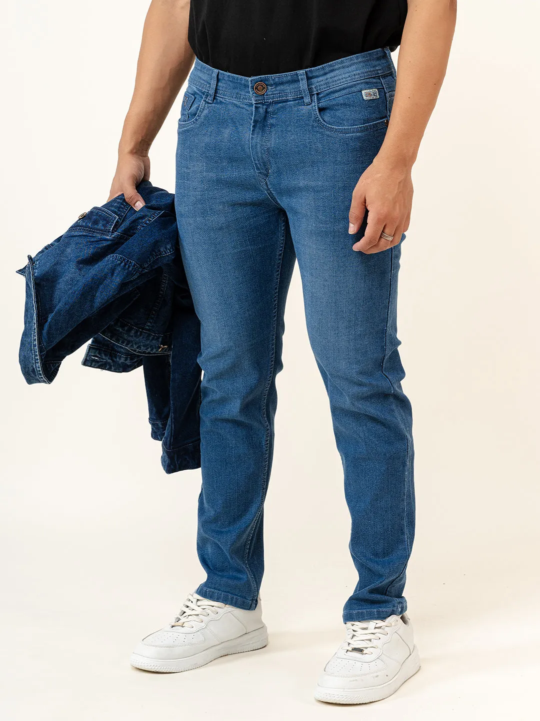 Light Blue Slim-Fit Ankle Length Mens Jeans