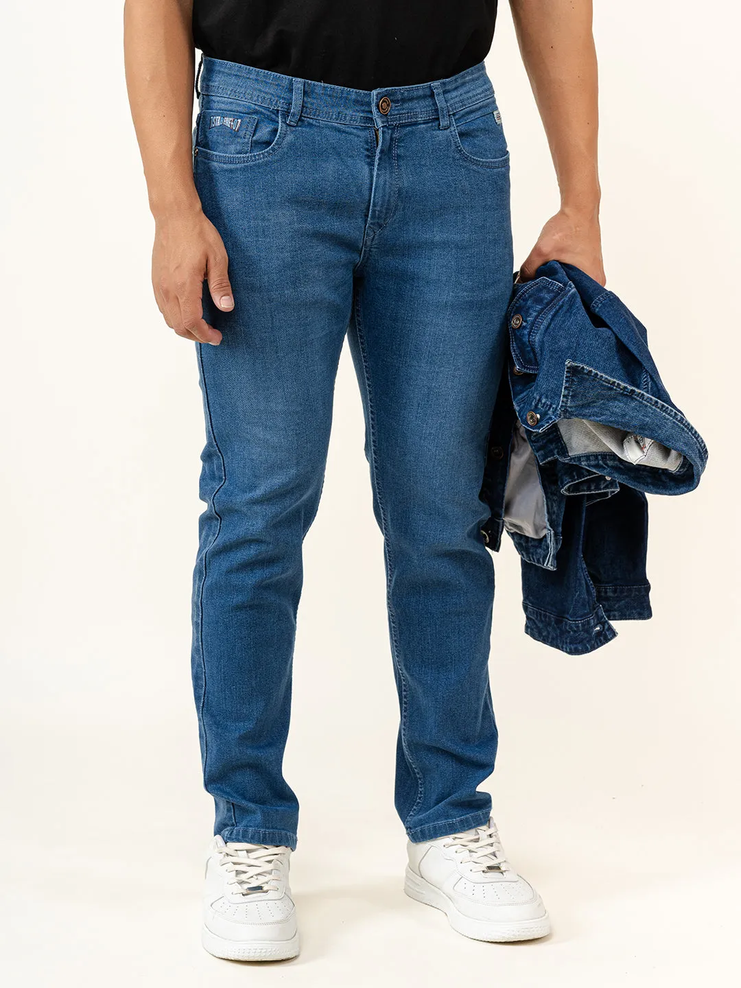 Light Blue Slim-Fit Ankle Length Mens Jeans