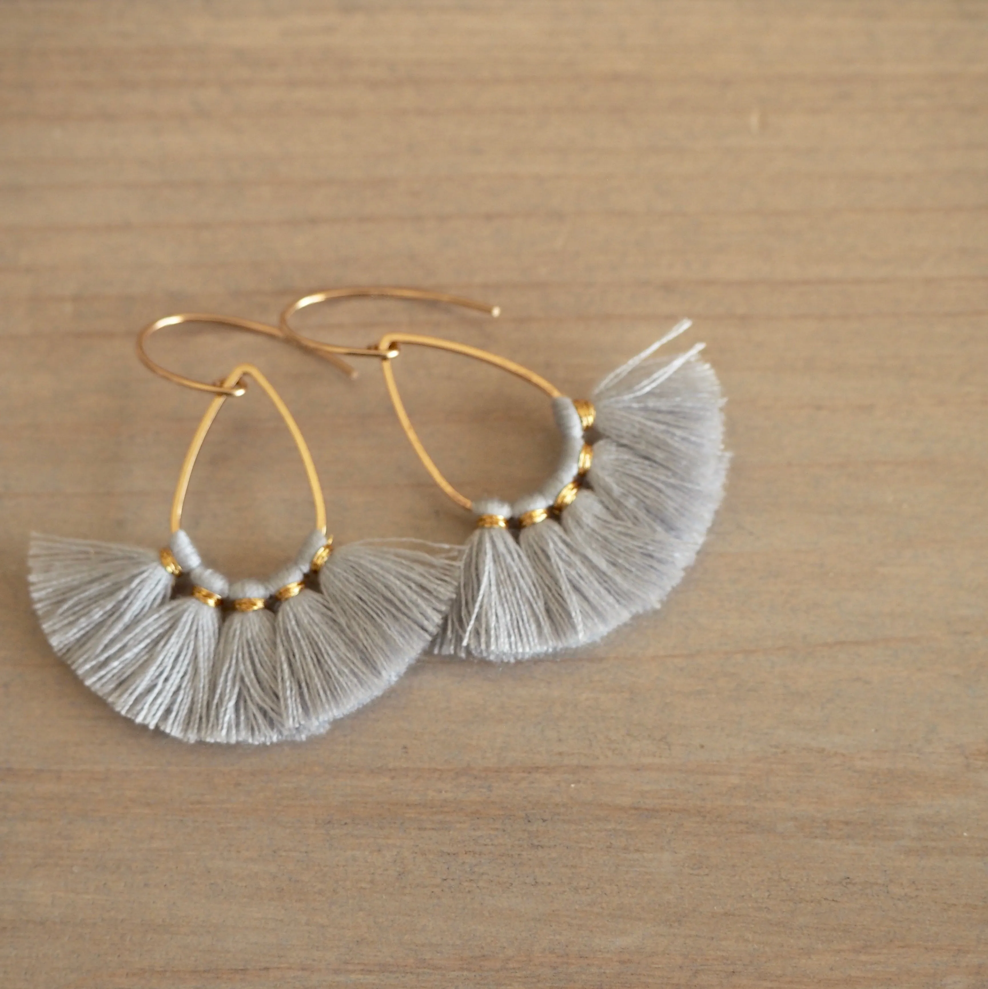 Light Grey Tassel Teardrop Earrings