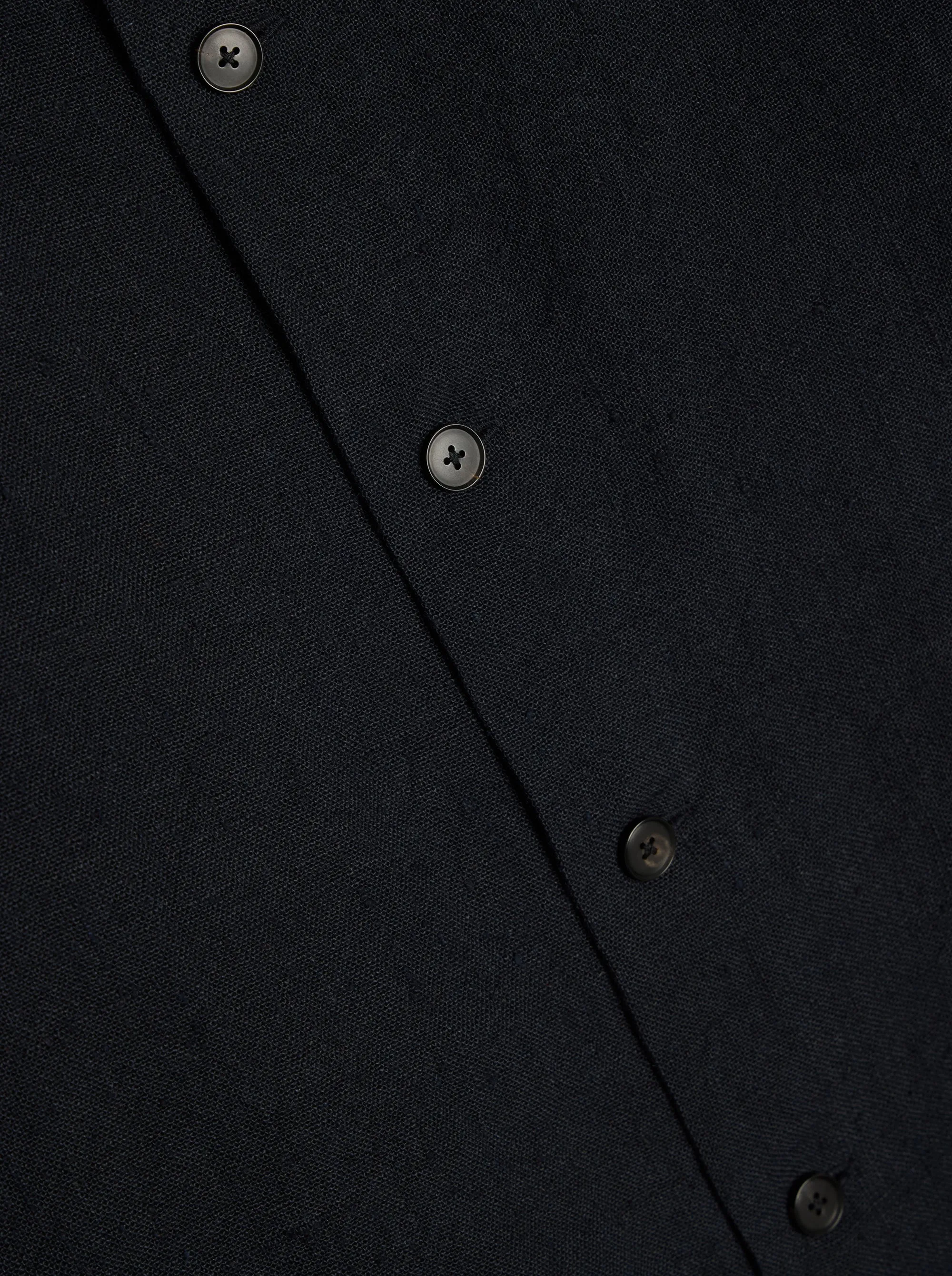 Linen Silk Tweed Half Sleeved Shirt, Dark Navy