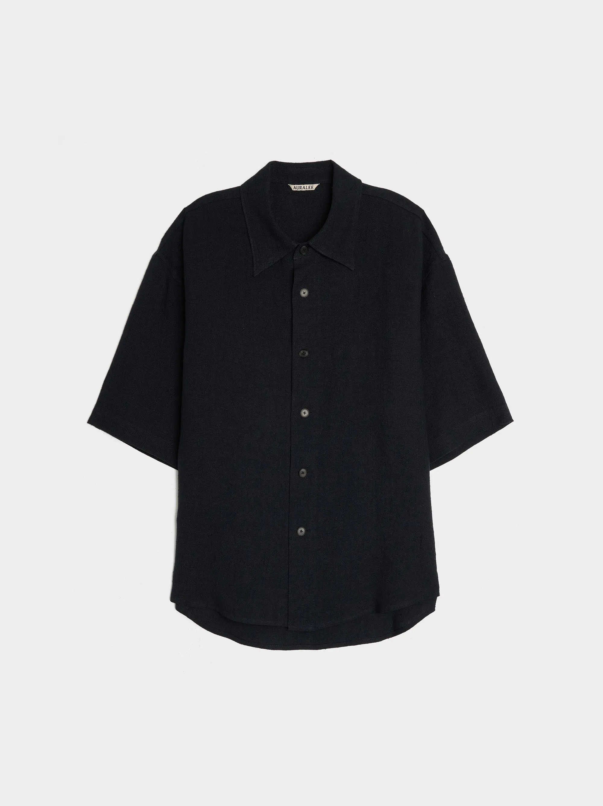 Linen Silk Tweed Half Sleeved Shirt, Dark Navy