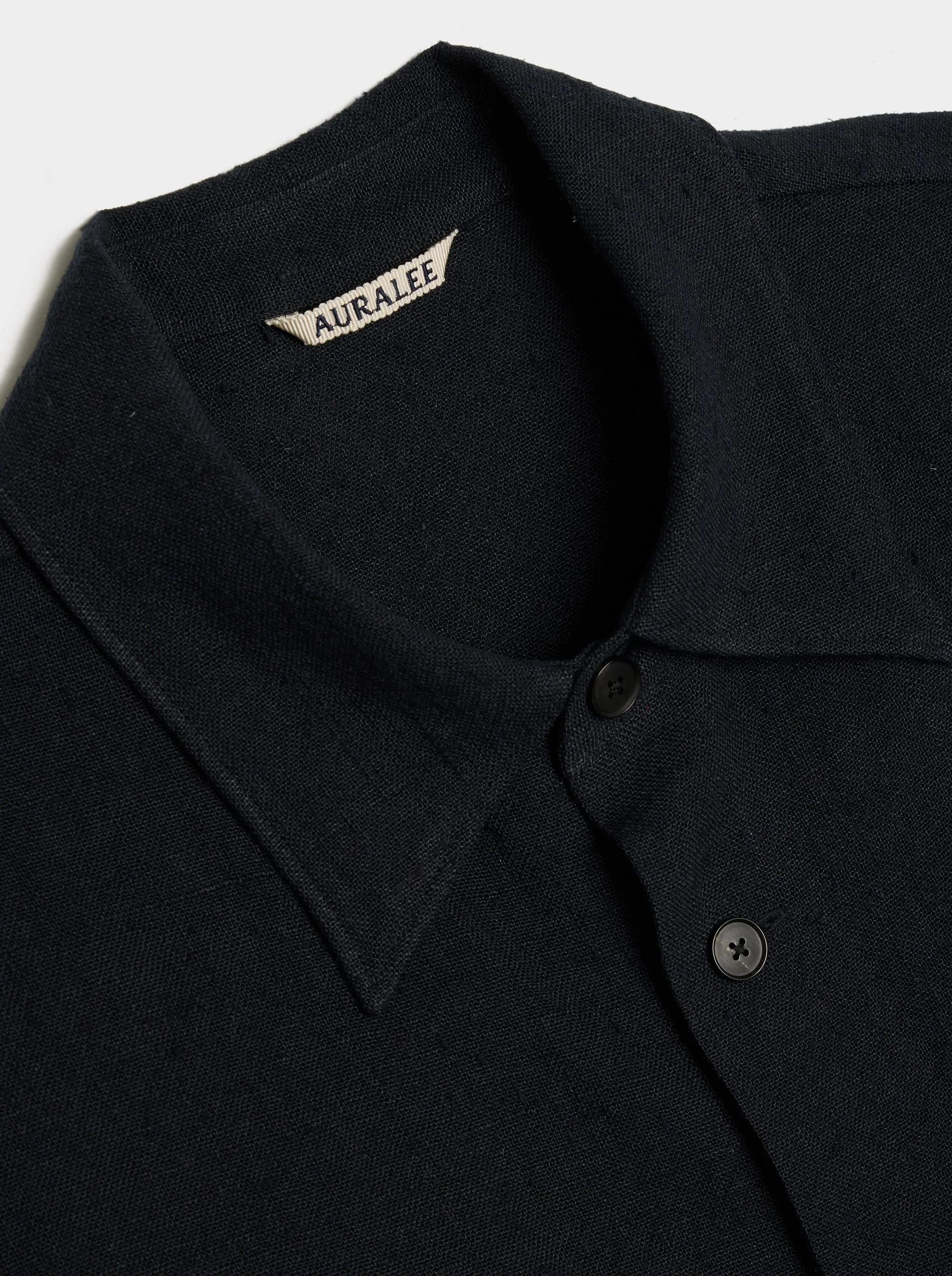 Linen Silk Tweed Half Sleeved Shirt, Dark Navy