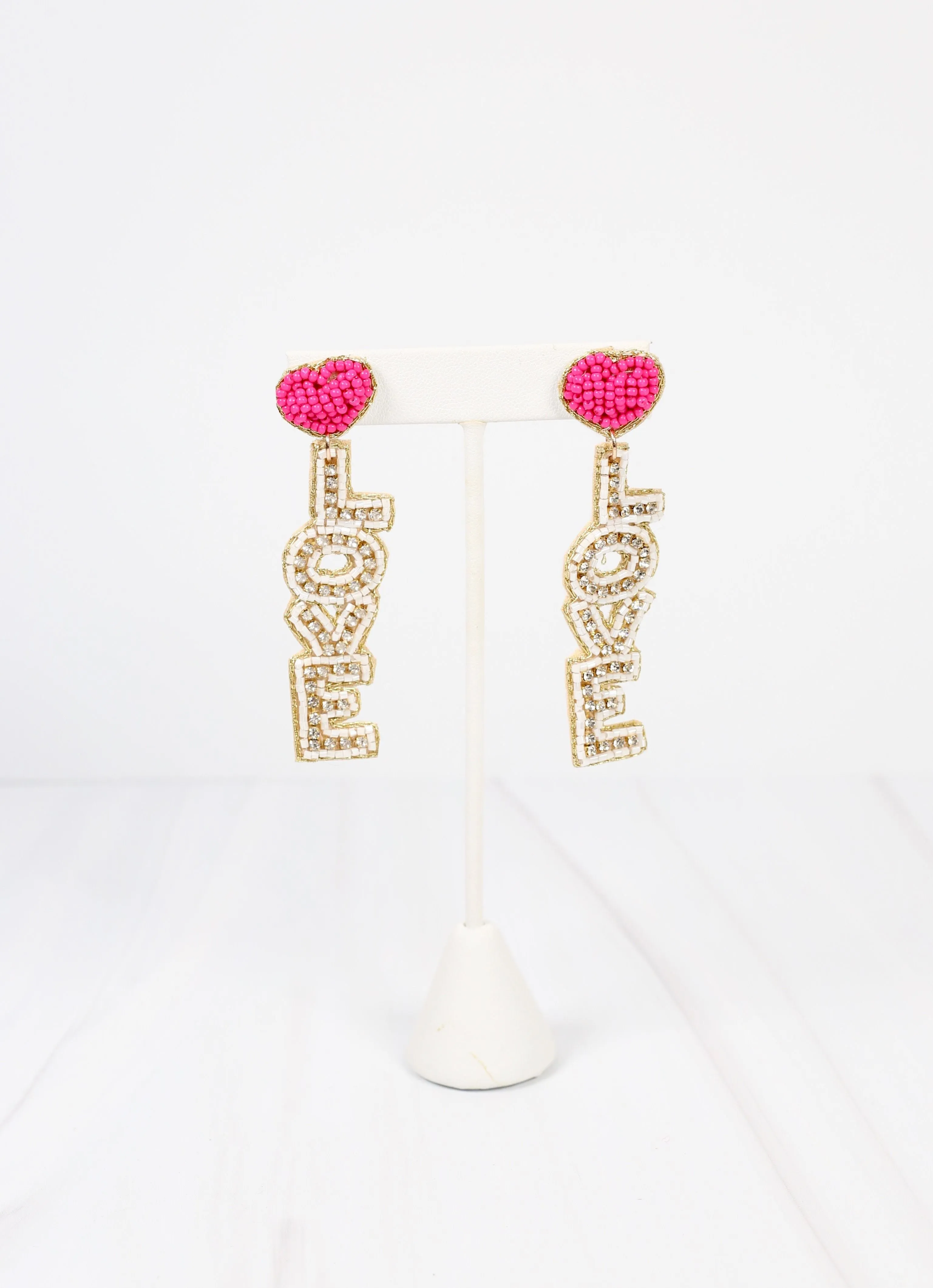 Love Drop Embellished Earring WHITE