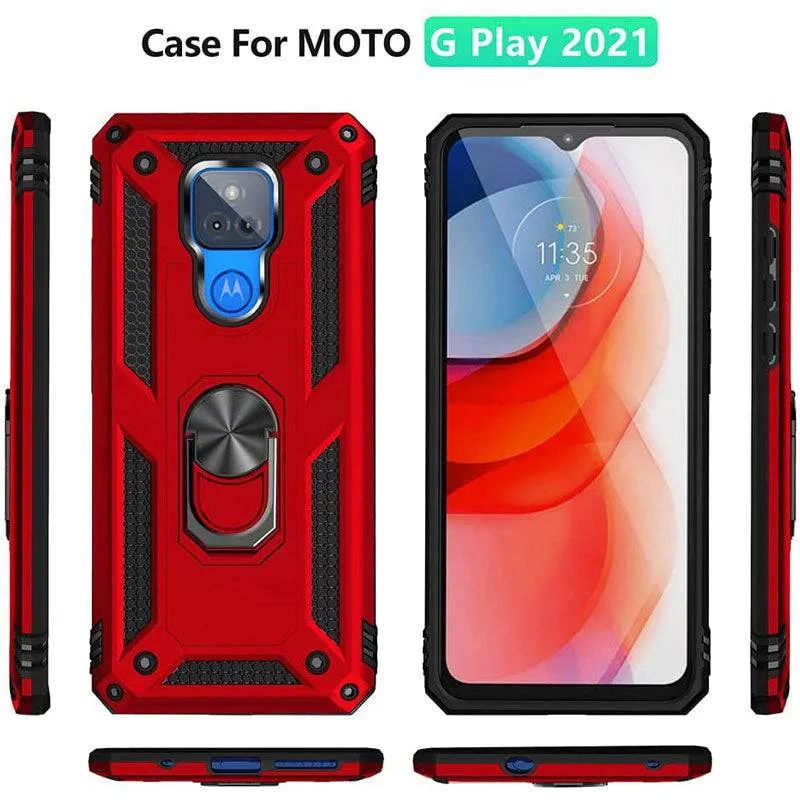 Luxury Armor Ring Bracket Phone case For Moto G Play 2021 With Screen Protector