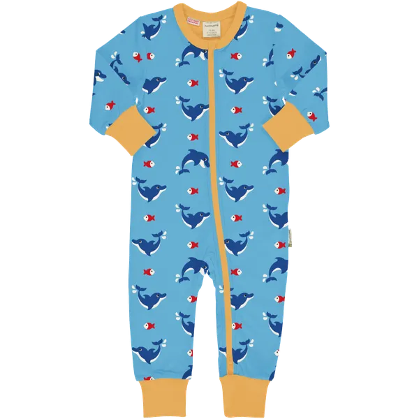 Maxomorra Dolphin Organic Cotton Long Sleeved Sleepsuit