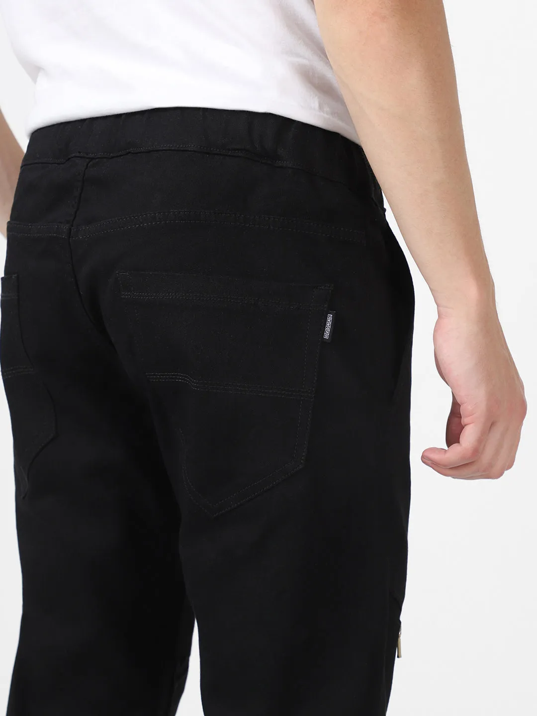 Men's Black Slim Fit Stretch Zippered Jogger Jeans