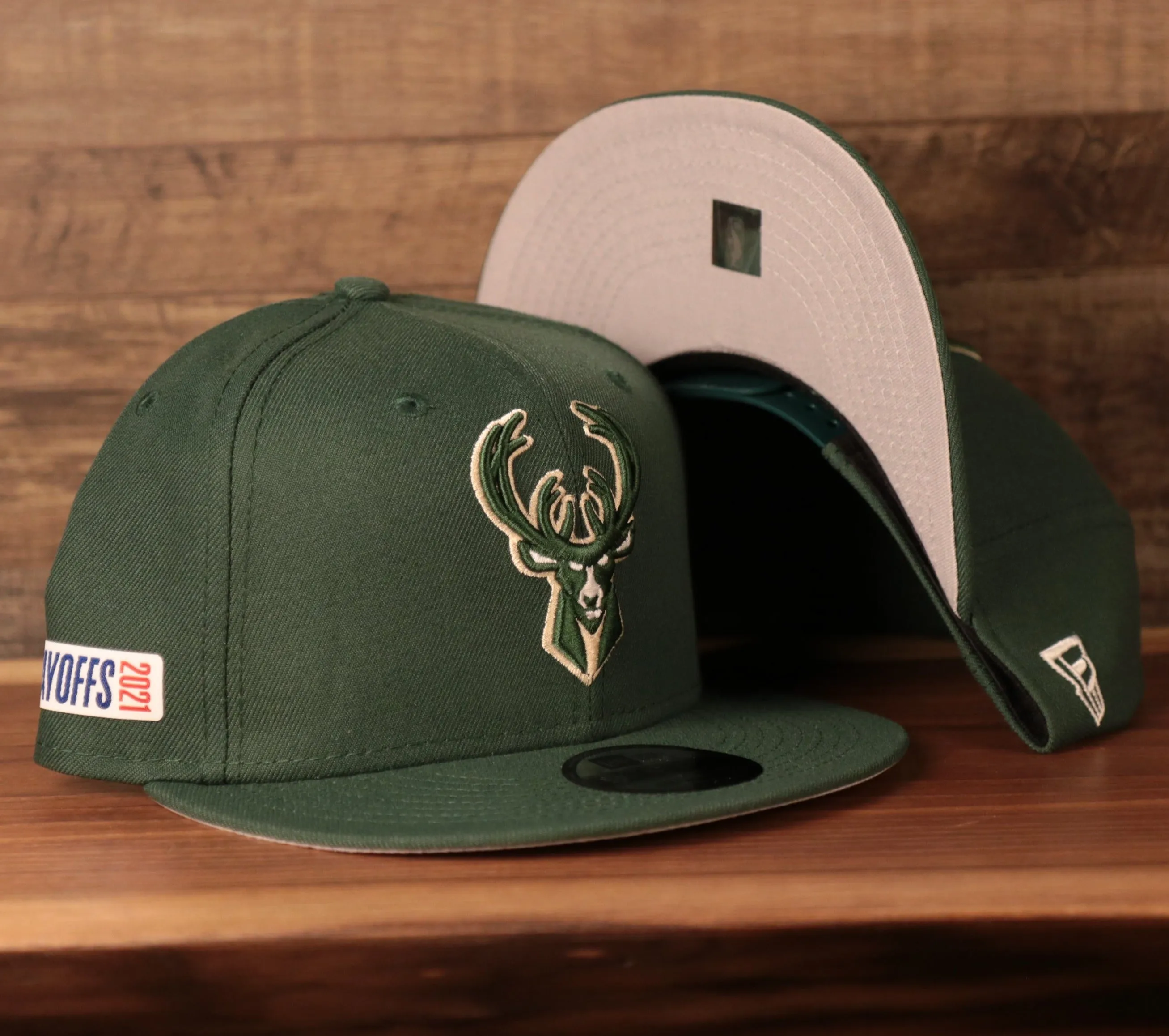 Milwaukee Bucks 2021 NBA Playoff Side Patch Green 9Fifty Gray Bottom Side Patch Snapback Hat